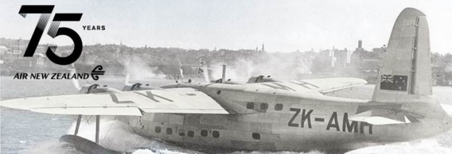 1940年4月30日、オークランドからシドニーへの初フライトを果たした飛行艇「アオテアロア」（機材はショート S.30 エンパイア）