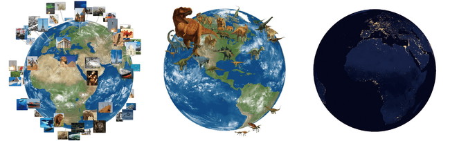 左から：「地球図鑑」「小学館の図鑑NEO［新版］恐竜」「夜の地球」