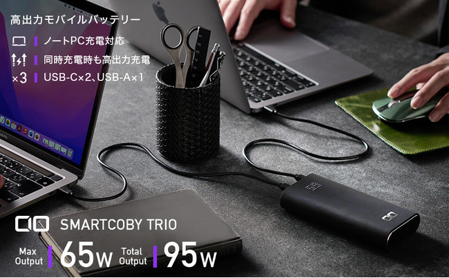 人気のモバイルバッテリー Smartcoby シリーズに大容量 高出力モデルが登場 最大65w入出力 合計最大95w出力に対応 急速パススルーを搭載した Smartcoby Trio をリリース 時事ドットコム