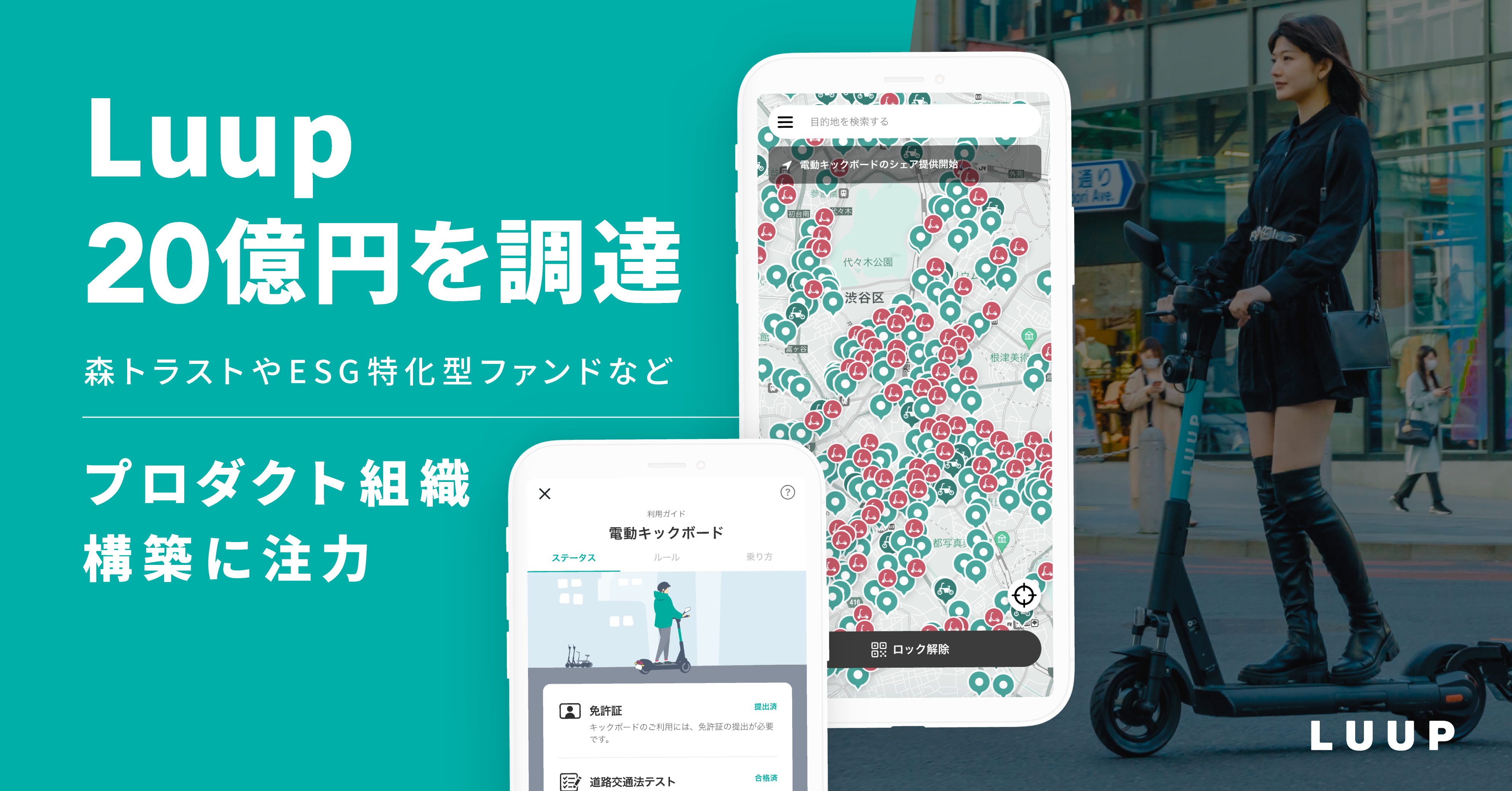 電動キックボードシェアサービスのluupが森トラストやesg特化型ファンドなどから約億円の資金調達を実施 株式会社luupのプレスリリース