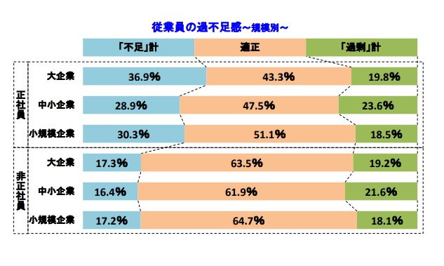 従業員の過不足感～規模別～