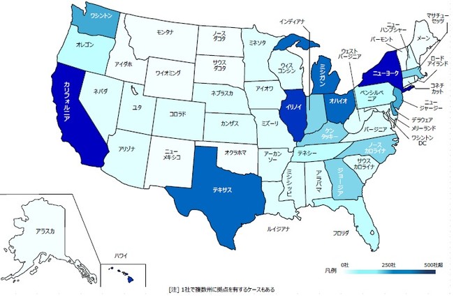 米国　州別進出状況（地図）