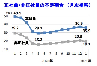 正社員・非正社員の不足割合 （月次推移）