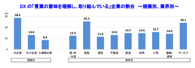 DX の「言葉の意味を理解し、取り組んでいる」企業の割合 ～規模別、業界別～