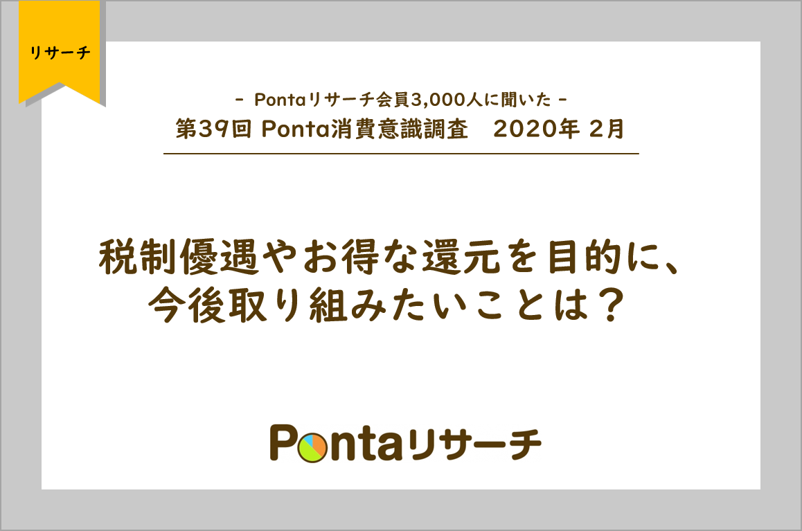 第39回 Ponta消費意識調査　2020年2月発表　税制改正により今後取り組みたい税制優遇・還元制度、「キャッシュレス・ポイント還元制度の活用」が１位