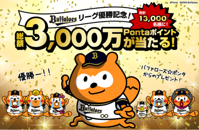 オリックス バファローズリーグ優勝記念 合計3 000万pontaポイントやバファローズ ポンタの特大ぬいぐるみが当たるキャンペーン開催 船場経済新聞