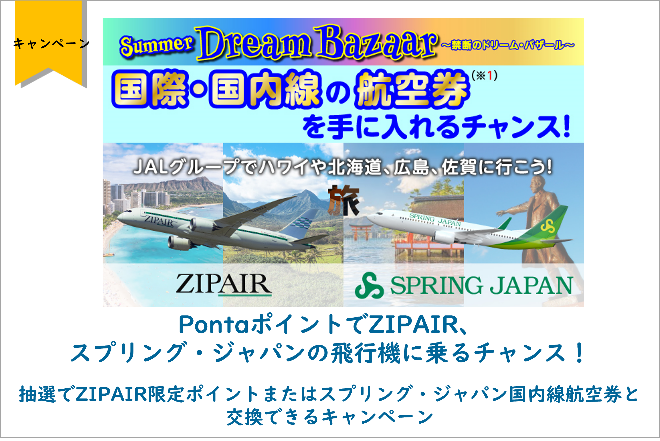 PontaポイントでZIPAIR、スプリング・ジャパンの飛行機に乗るチャンス！｜株式会社ロイヤリティ マーケティングのプレスリリース