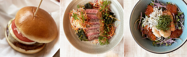 左から「ENCOREバーガー」「サラダステーキ丼」「本日の1品~海丼~」イメージ 左から「ENCOREバーガー」「サラダステーキ丼」「本日の1品~海丼~」イメージ