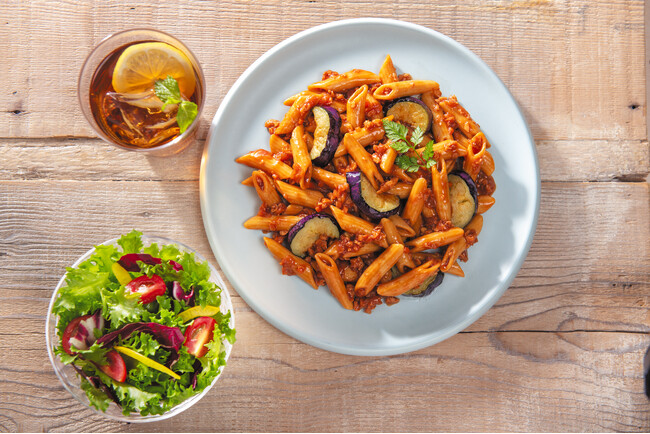 なすと大豆ミートのペンネ・ボロネーゼ なすと大豆ミートのペンネ・ボロネーゼ