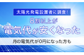 【太陽光発電設置者に調査！】8割以上が「電気代が安くなった」月の電気代が0円になった方も