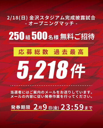 【過去最高の応募数に！】金沢スタジアムオープニングマッチに期待高まる