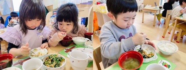 子ども達は、栽培した小松菜をおいしそうに実食していました。