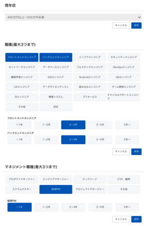 職種経験、マネジメント経験の一例