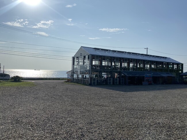 海目の前　全面ガラス張りの新しい建物