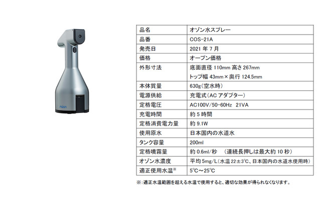 AQUAオゾン水スプレー 高濃度オゾン生成（水道水使用）充電式 COS-21A