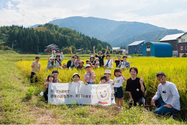 昨年2023の稲刈りの様子。社員と子どもたちが参加しました！