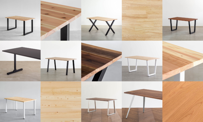【Kanademono新商品】THE TABLEシリーズに高級木材「オーク」を追加。1cm単位のサイズオーダーが、430通りの天板×脚の
