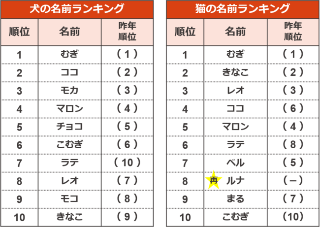 初登場から僅か3年、犬・猫共に「むぎ」が2連覇達成！ペットの名前