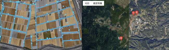 当社空路管理システムによる、左)小城市芦刈地区の空路、右)多久市西多久の空路 当社空路管理システムによる、左)小城市芦刈地区の空路、右)多久市西多久の空路