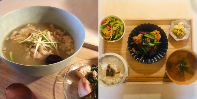 ランチタイムには、平日はeatreat.chayaのカレーや参鶏湯、土日は三茶ファームの美味しい野菜を使った定食を提供している