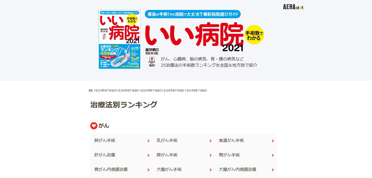 いい病院21 手術数ランキングをaera Dot 特設サイトで無料公開開始 株式会社朝日新聞出版のプレスリリース