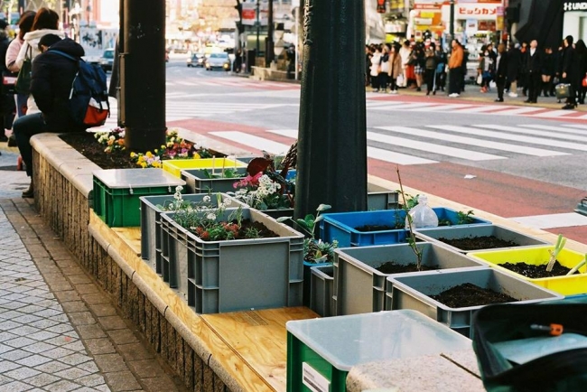 SHIBUYA 109前に、「渋谷を自分の庭にする」をコンセプトにつくられた花壇（渋谷極小特区計画、2017）