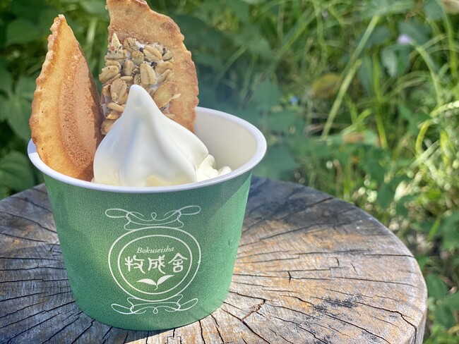 ＜飛騨の牛乳屋・牧成舎＞ ジャージーソフトクリーム 井之廣 せんべいトッピング　（1個）431円