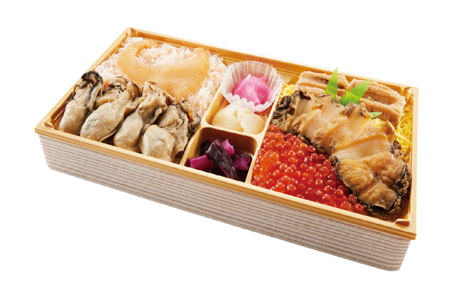 岩手県<寿司・割烹若大将>銀河海鮮ふかひれあわび弁当 3,240円 ※各日50折限り ※当店限定 ※実演 岩手県<寿司・割烹若大将>銀河海鮮ふかひれあわび弁当 3,240円 ※各日50折限り ※当店限定 ※実演