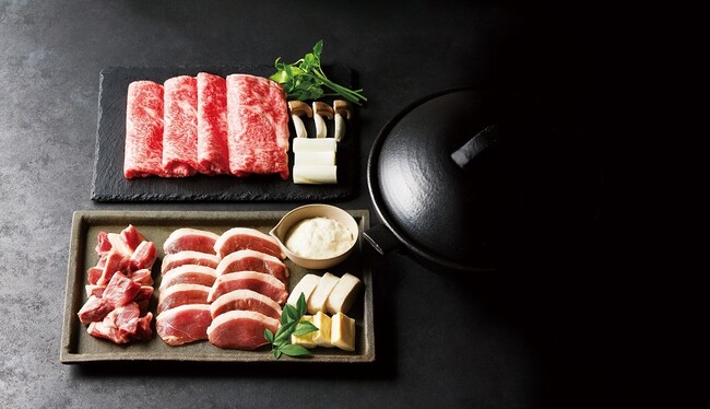 <むぎとろ・日本料理 黒やなぎ> あいち鴨(合鴨)と源氏和牛のすき焼きとろろセット <むぎとろ・日本料理 黒やなぎ> あいち鴨(合鴨)と源氏和牛のすき焼きとろろセット