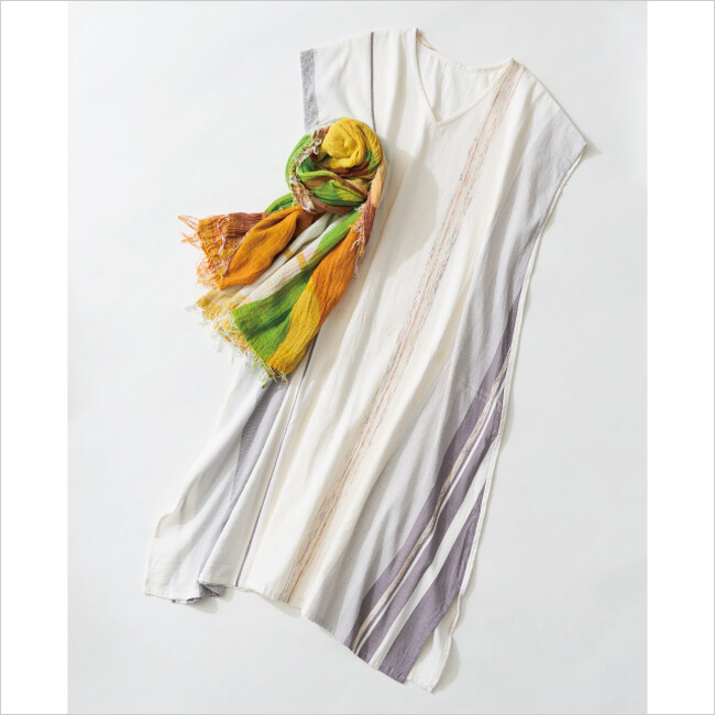 <tamaki niime> print shawl BIG(綿100%)16,500円/fuwa-T LONG(綿100%)22,000円 ※いずれも色柄はすべて一点ものです