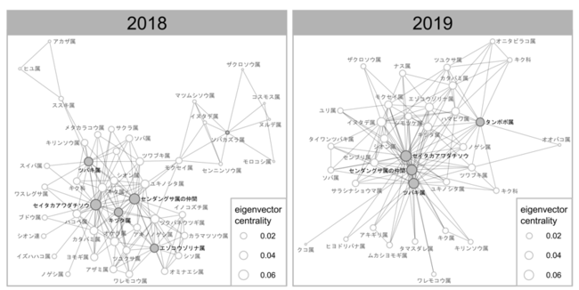 図４.　筑波実験植物園で構築された植物-植物間ネットワーク