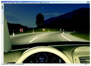 設計したヘッドランプの配光パターンを夜間ドライブシミュレーターで確認