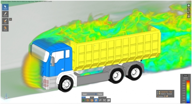 トラックの外部における空気の流れ・形状変更した影響を瞬時に確認可能