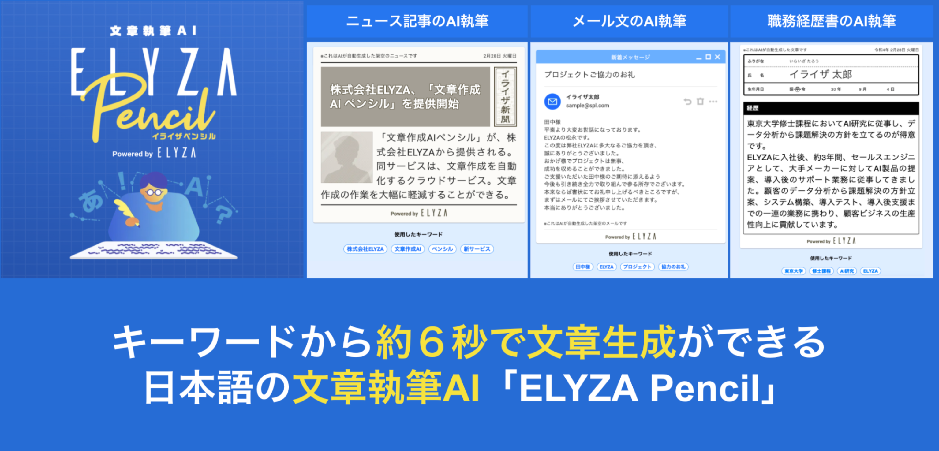 国内初 キーワードから約6秒で文章生成ができる 日本語の文章執筆ai Elyza Pencil を一般公開 株式会社elyzaのプレスリリース