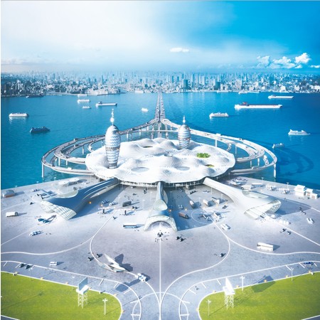 ©2020 canaria, dentsu, noiz, Space Port Japan Association.  SPJが掲げる、実現に向けたスペースポートシティ構想図。近未来的なデザインは、国内外で大きな話題となった。