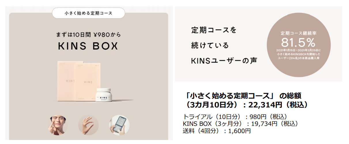 KINSの人気No.1商品 サプリメント10日分980円。お客様の声にお