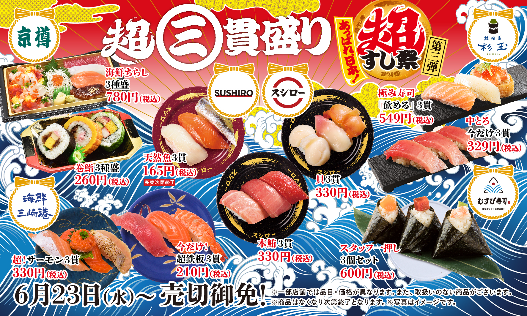 スシロー 京樽 海鮮三崎港 杉玉 むすび寿司 あっぱれ 日本 超すし祭 もいよいよファイナル お腹も心も超満足な 超三貫盛り を5ブランドで同時開催 株式会社food Life Companiesのプレスリリース