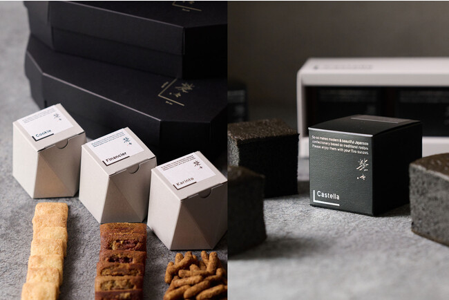 左)Baked Sweets Box / 右)Black Cube Castella 左)Baked Sweets Box / 右)Black Cube Castella