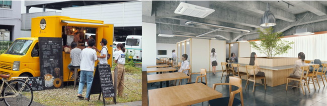 （左より）コーヒースタンド Izzy’s Cafe と コワーキングスペース BOIL work のイメージ