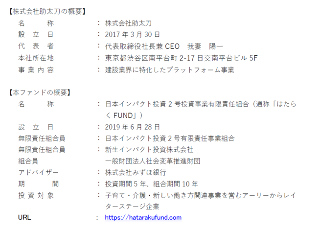 日本インパクト投資2号ファンドによる株式会社助太刀への投資実行について 一般財団法人社会変革推進財団のプレスリリース