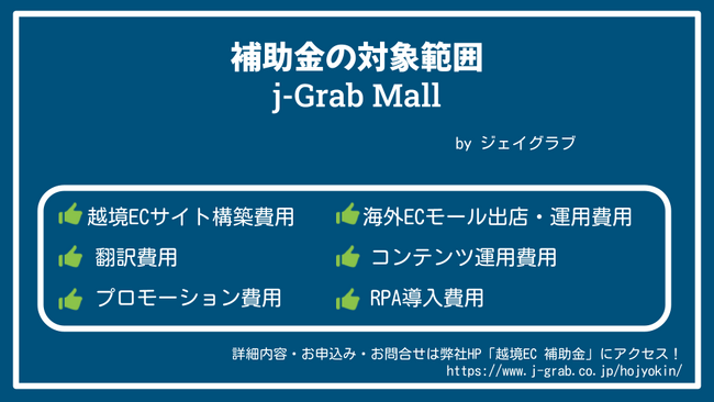 IT導入ツール「j-Grab Mall」における補助金の対象範囲　ジェイグラブ「越境EC補助金」