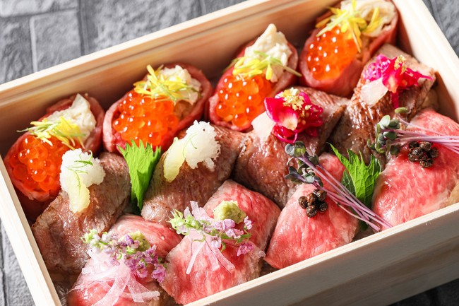優美で繊細な肉寿司の数々を堪能 お祝いの日に 贈呈用に 心華やぐ高級弁当 肉寿司弁当 雅 販売開始 ベストブライダルのプレスリリース