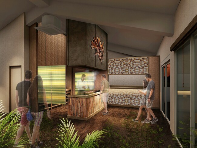 店内には目の前で食材を炙る炭焼き台