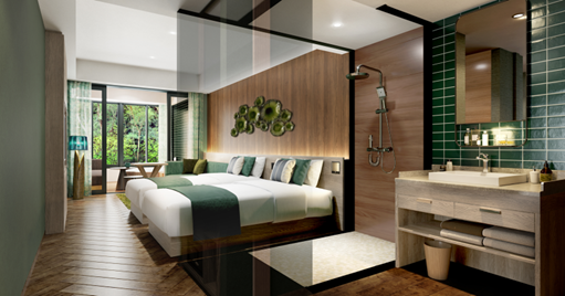 全室ジェットバスを完備するアネックス棟客室「Yanbaru Terrace Room」38.1平方メートル 