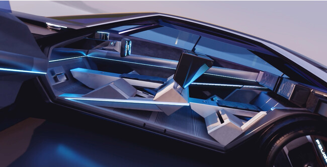 プジョーのコンセプトカー「Inception」のインテリアには、シートからフロアまでベルベット生地が使用されており、ストラタシスの3DFashion(TM)テクノロジーで製作された見事な3Dパターンが特徴です。