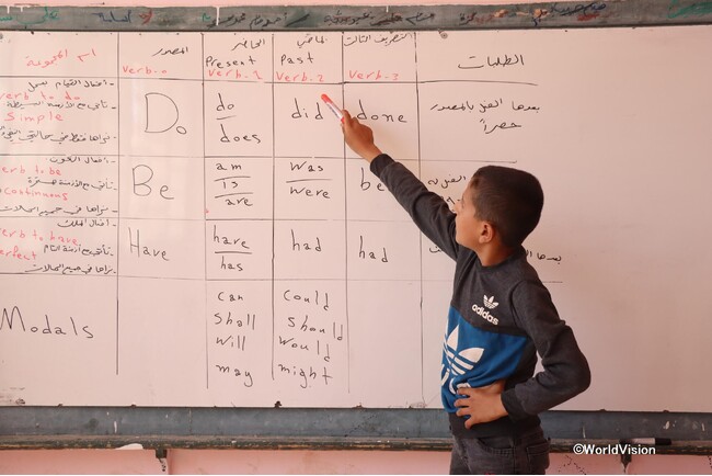 学びを再開する子ども（シリア）