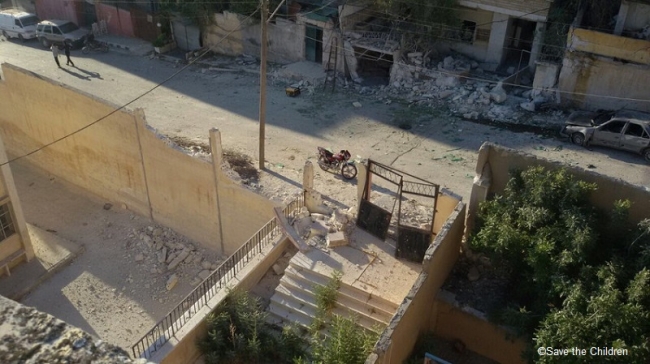 空爆を受けた学校 シリア・アレッポ 2016年8月  