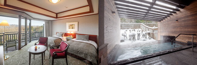 （左）冬の客室一例　　（右）冬の露天風呂一例