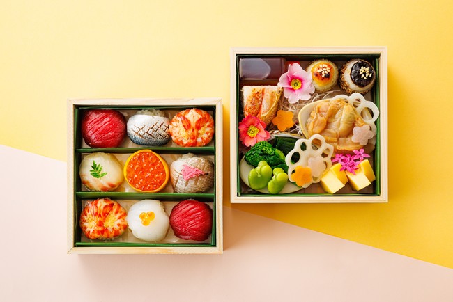 鮨・山里特製 春季限定「手鞠鮨つまみ二段重」 鮨・山里特製 春季限定「手鞠鮨つまみ二段重」