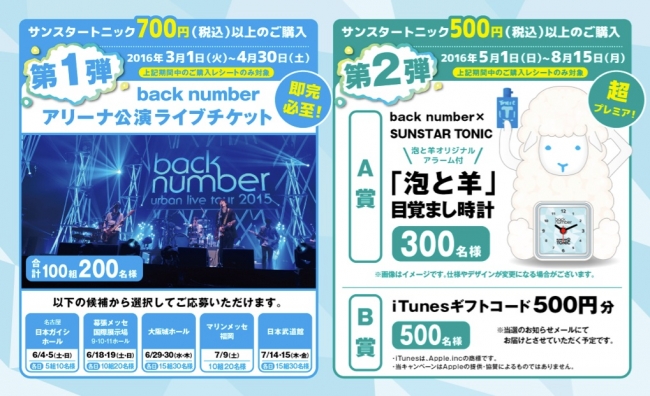 back number×SUNSTAR TONIC爽快コラボキャンペーン2016」back number